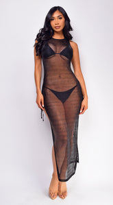 Island Hideout Black Side Slit Cover Up